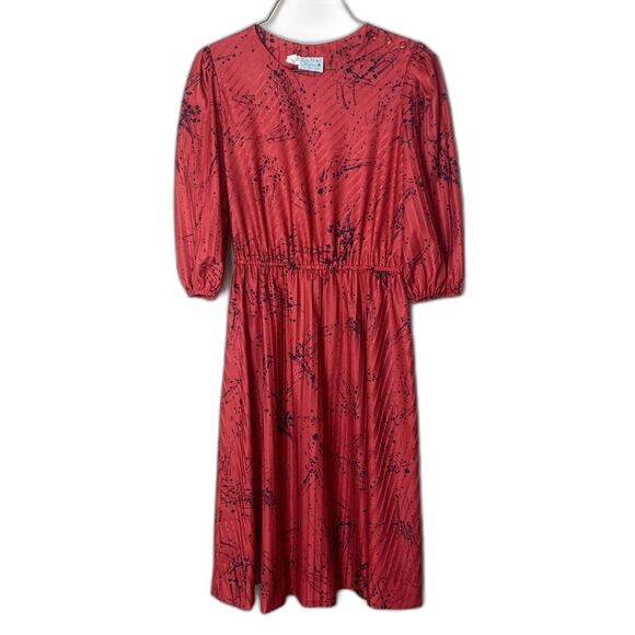 Lady‎ Carol of New York red jacquard abstract paint splatter midi dress size 12P - Picture 4 of 10